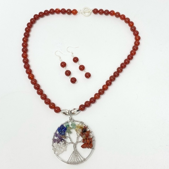 Red carnelian necklace w/ tree of life pendant - Picture 2 of 5
